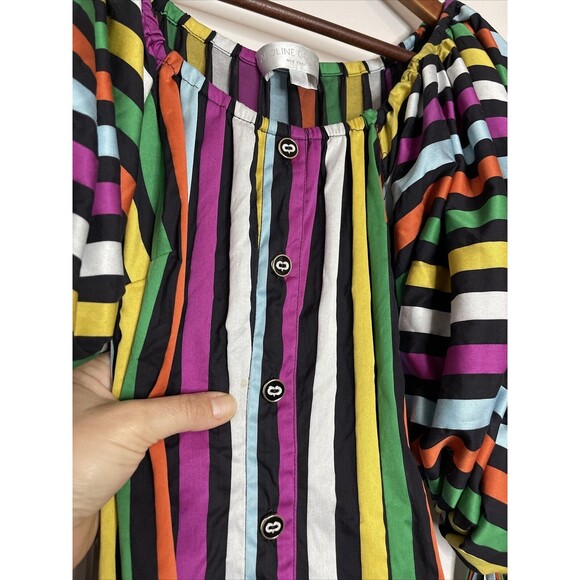 Caroline Constas Womens XS Striped Bella Dress Rainbow Striped Tiered Ruffle - Picture 8 of 10